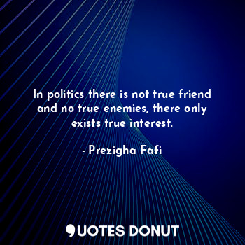 In politics there is not true friend and no true enemies, there only exists true interest.