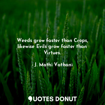  Weeds grow faster than Crops, likewise Evils grow faster than Virtues.... - J. Mathi Vathani - Quotes Donut