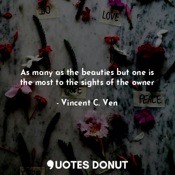  As many as the beauties but one is the most to the sights of the owner... - Vincent C. Ven - Quotes Donut