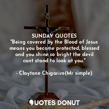 SUNDAY QUOTES
"Being covered by the Blood of Jesus means you become protected, blessed and you shine so bright the devil cant stand to look at you."