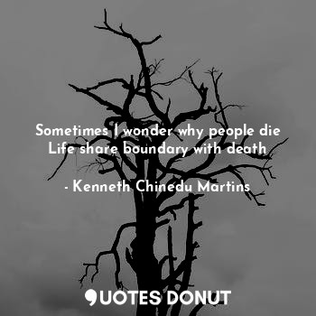  Sometimes I wonder why people die
Life share boundary with death... - Kenneth Chinedu Martins - Quotes Donut