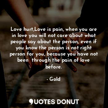 Love hurt,Love is pain, when you are in love you will not care about what people say about the person, even if you know the person is not right person for you, because you have not been  through the pain of love before.