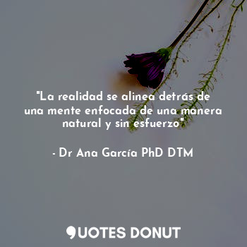  "La realidad se alinea detrás de una mente enfocada de una manera natural y sin ... - Dr Ana García PhD DTM - Quotes Donut