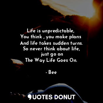  Life is unpredictable, 
You think , you make plans 
And life takes sudden turns.... - Bee - Quotes Donut