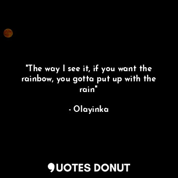 "The way I see it, if you want the rainbow, you gotta put up with the rain"