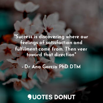 "Success is discovering where our feelings of satisfaction and fulfilment come from. Then veer toward that direction"