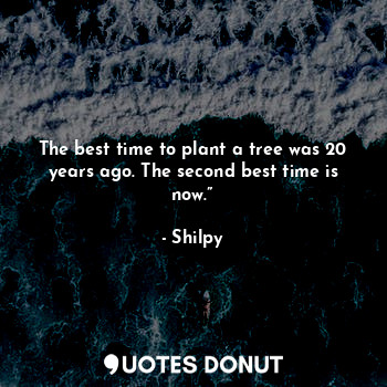The best time to plant a tree was 20 years ago. The second best time is now.”